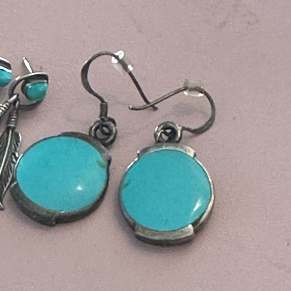 925 turquoise earring lot vintage feather - Picture 5 of 6